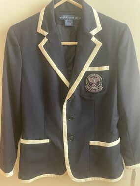 Ralph Lauren Navy Blazer with Cream Trim and Embroidered Crest